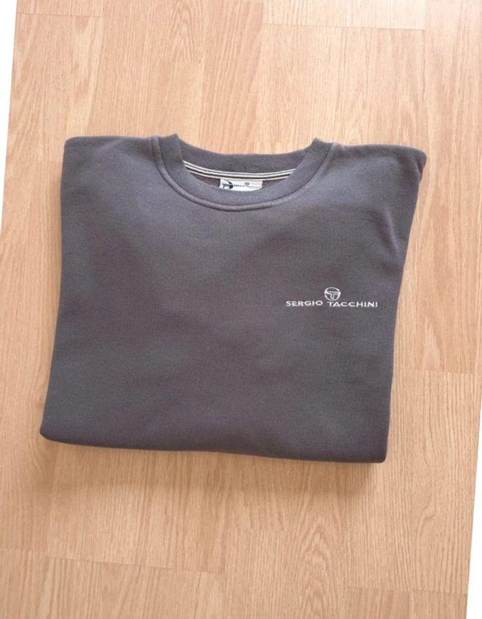 Sweat Sergio Tacchini Vintage logo brodé gris taille L - photo numéro 1