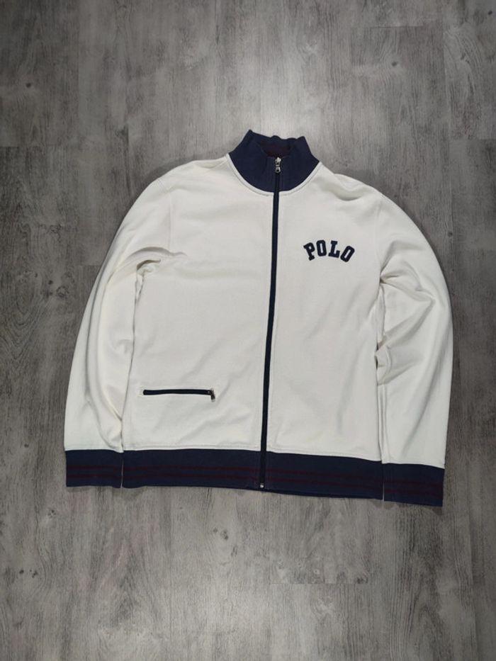 Veste De Survêtement Ralph Lauren Full Zip Brodée 90's Vintage Blanche Taille M Homme - photo numéro 3