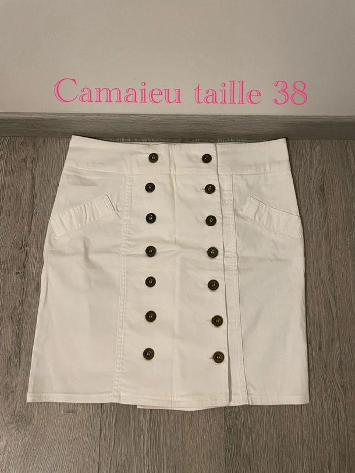 Jupe blanc taille haute double rangée de boutons devant camaïeu taille 38 - photo numéro 1