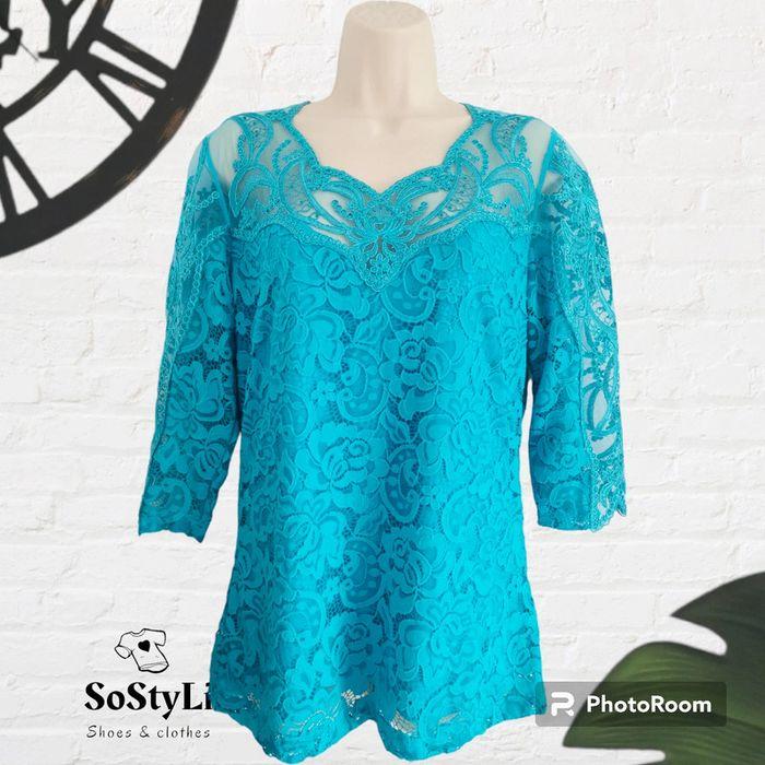 Top bleu turquoise strass et dentelle Eden Rose Taille 5 - XL - photo numéro 1