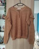 Blouse dentelle marron beige neuf Mango - Taille S 36