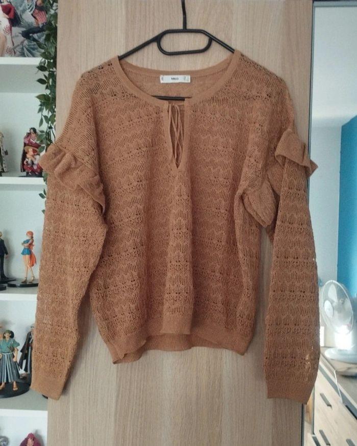 Blouse dentelle marron beige neuf Mango - Taille S 36