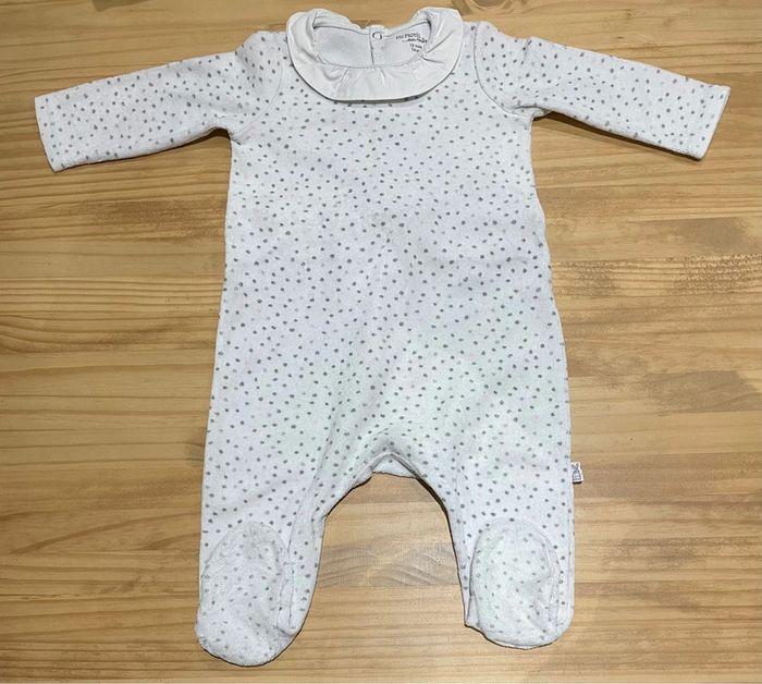 Pyjama Velour blanc avec pois gris et rose -12mois/74cm - photo numéro 1