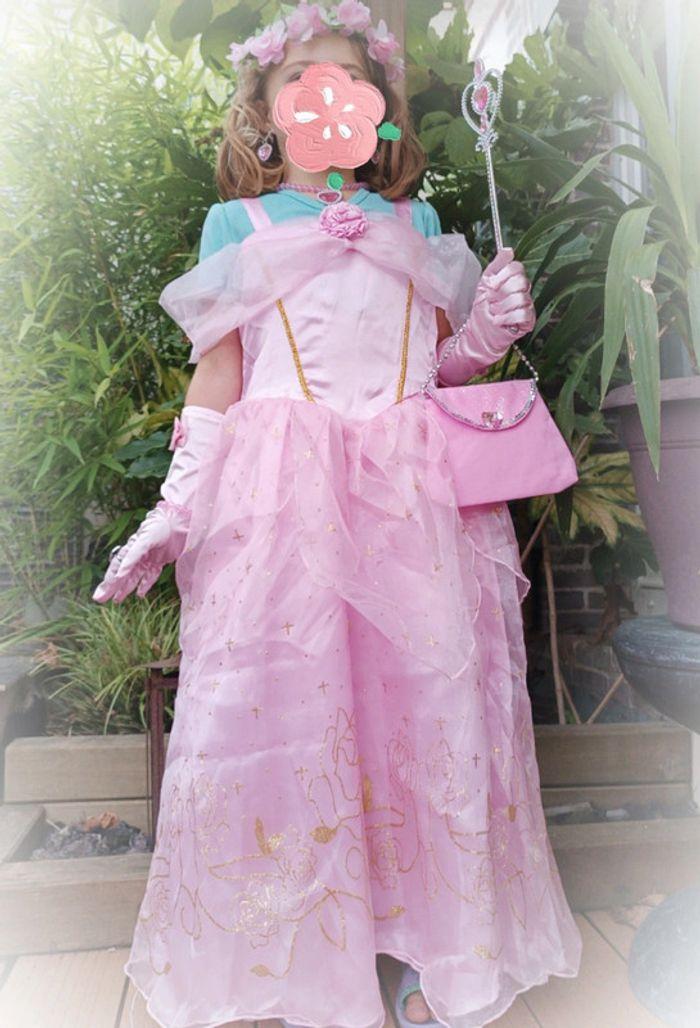 Robe princesse rose pink dress costume déguisement fleur flower belle Bijou baguette gant sac 10 140 - photo numéro 4