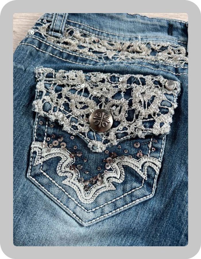 🩳 Short vintage brodé en jean  Bleu Taille XXS 🩳 - photo numéro 11