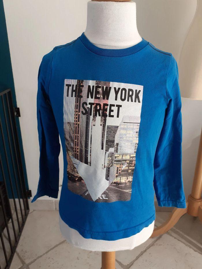 tee shirt bleu, manches longues, new york, 4 ans - photo numéro 1