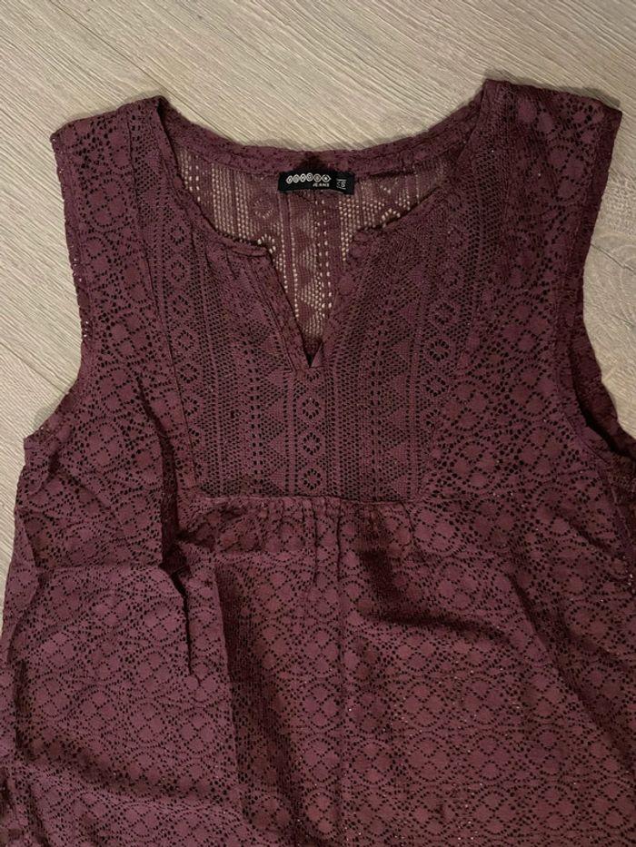 Débardeur blouse sans manche à dentelle bordeaux bonobo taille XS - photo numéro 4