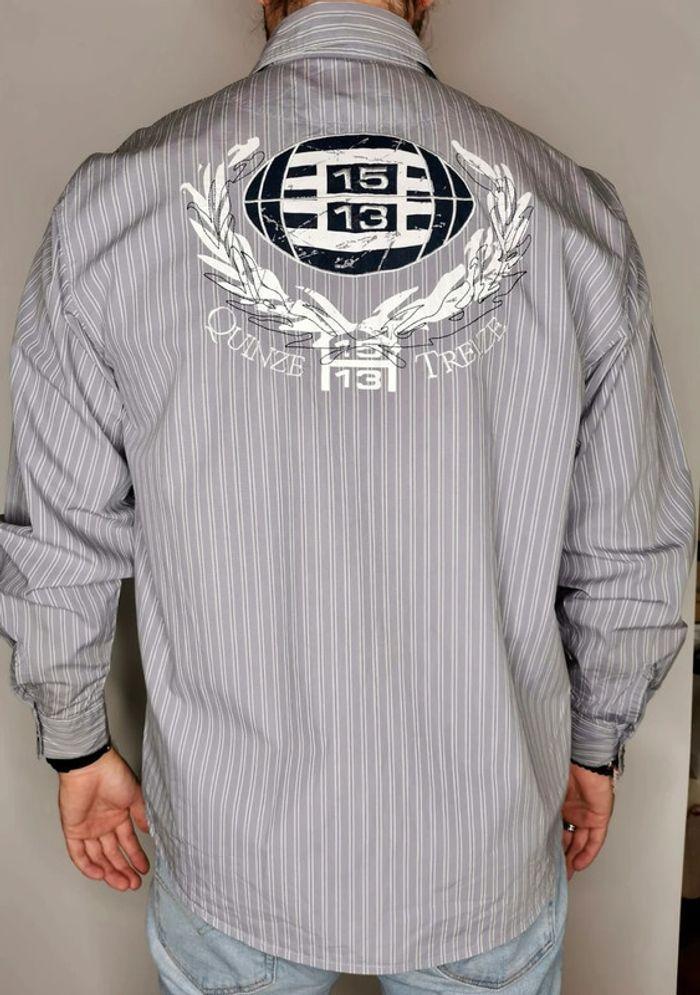 Chemise Rugby manches longues Quinze Treize Homme Taille M gris à rayures logos brodés - photo numéro 4