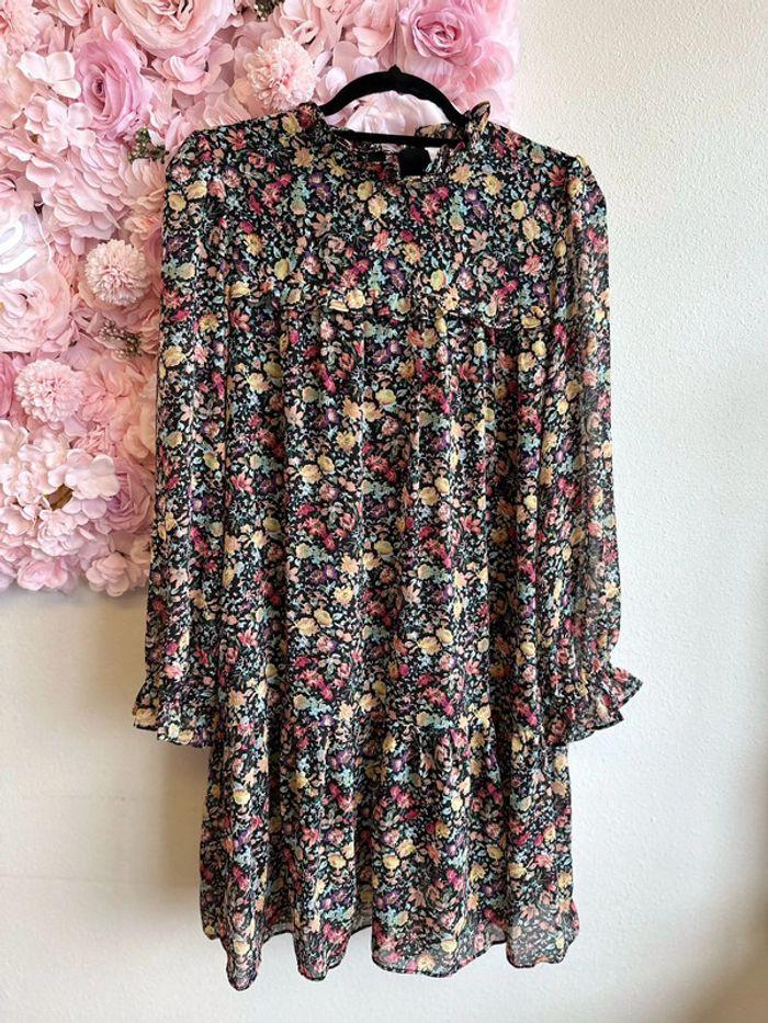 Robe noire imprimée fleurs colorées, taille S - Charlior - photo numéro 1