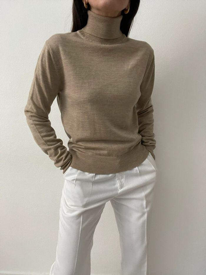 Pull col roulé ajusté beige - photo numéro 1