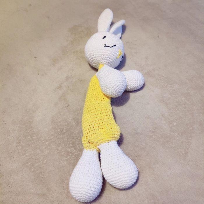 Doudou lapin jaune et blanc - photo numéro 2