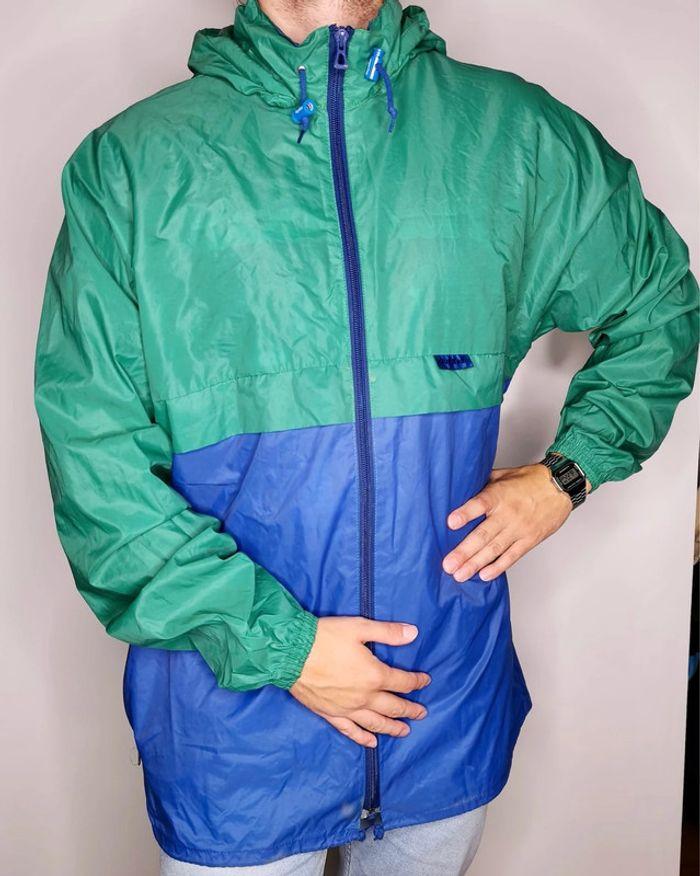 Veste Coupe Vent Imperméable Vintage à Capuche Guy Xsar Homme Taille 9 Vert Bleu - photo numéro 2