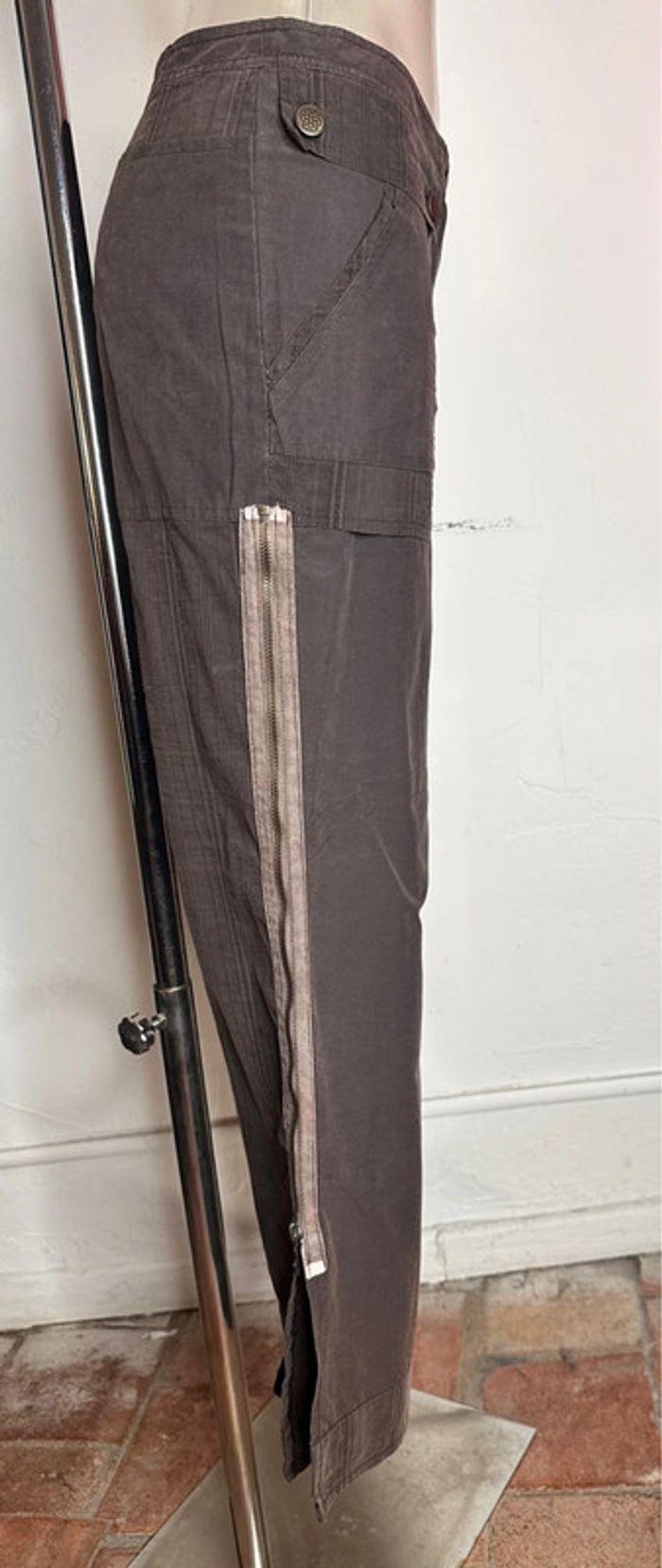 Pantalon toile marron Double Jeu à motifs et zips taille 2 - photo numéro 10