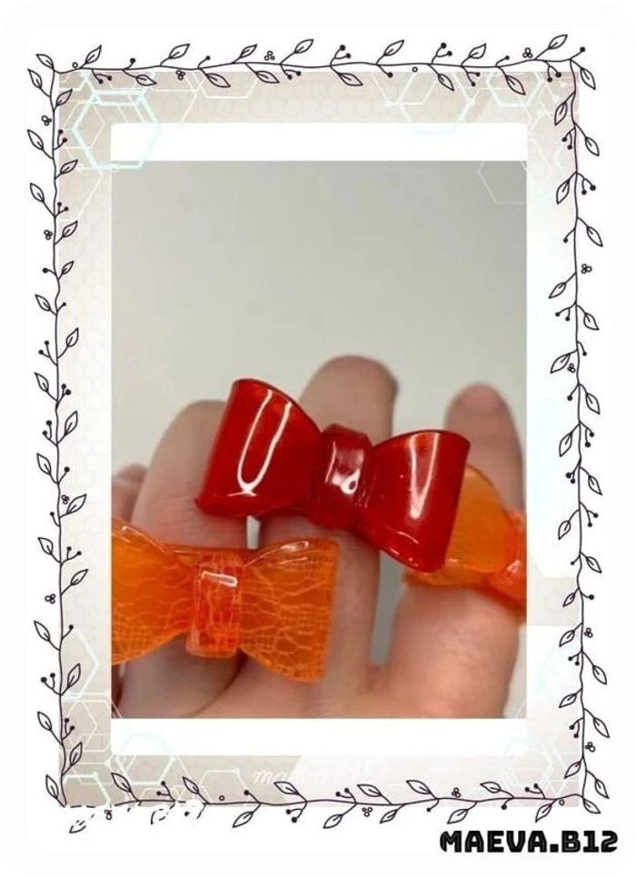 Lot 3 bagues plastique noeuds orange rouge rainures ajustable - photo numéro 3