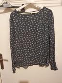 Blouse bleu fleurie manches longues