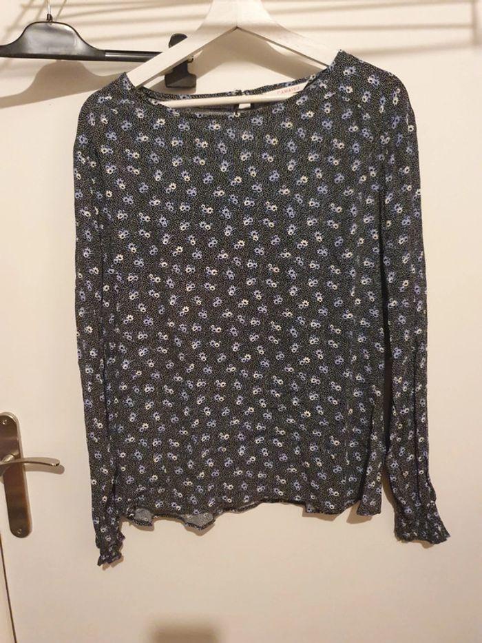 Blouse bleu fleurie manches longues - photo numéro 1