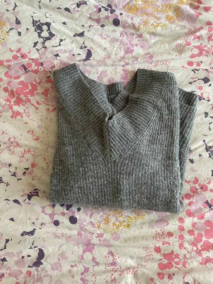 Pull H&M oversize gris chiné col V taille S - photo numéro 8