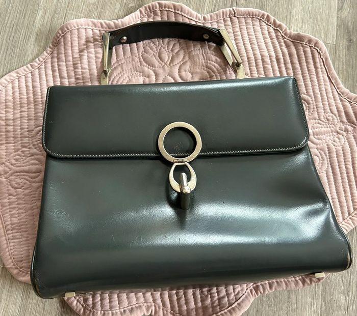 Sac Vintage en cuir satiné gris - photo numéro 1