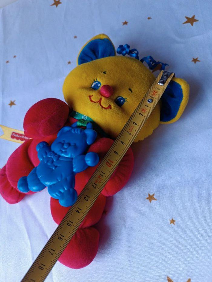 1998 Fisher Price doudou peluche plush ours ourson chat cat multicolore rouge bleu jaune anneau - photo numéro 13