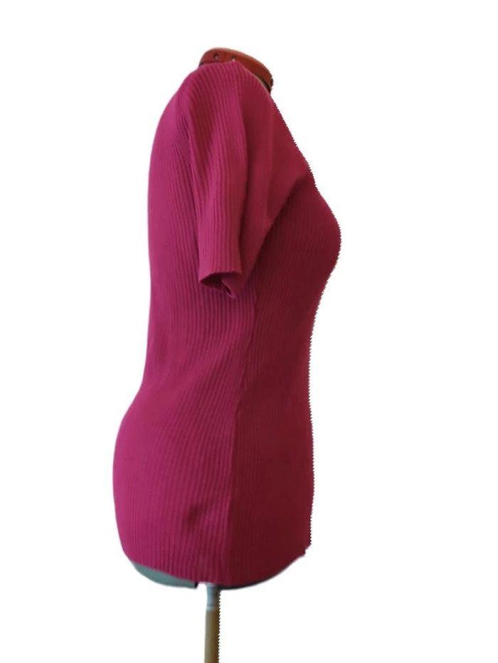 Pull côtelé manche courte Fuschia Bleu bonheur Taille 50/52 - photo numéro 2