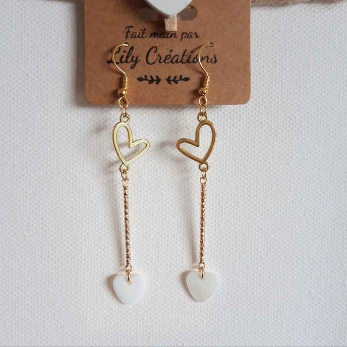 Boucles d'oreilles dorées et coeurs blanc nacré LC179 - photo numéro 1