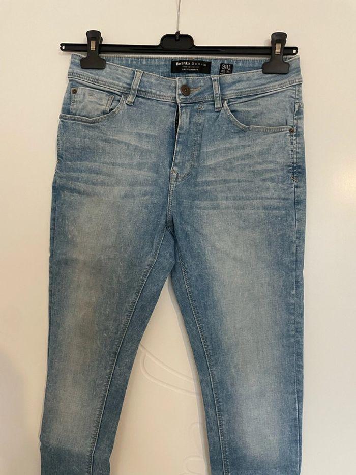 Jean bleu clair extensible taille haute coupe super skinny fit bershka taille 38 - photo numéro 2