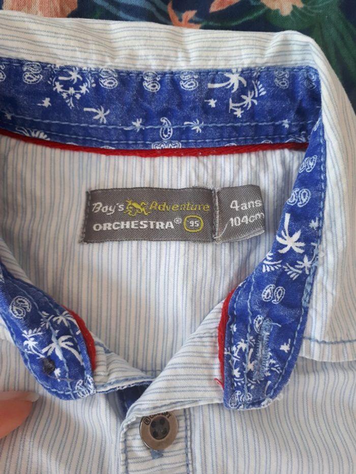 Chemise manches courtes garçon fines rayures bleu ciel Orchestra comme neuve 4 ans - photo numéro 4