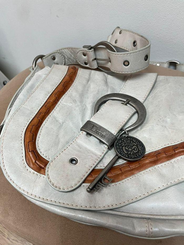 Sac en cuir Christian Dior Gaucho gris beige selle vintage bandoulière - photo numéro 13