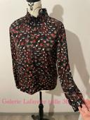 Blouse manche longue satin noir motif multicolore fermeture éclair col galeries Lafayette taille 36