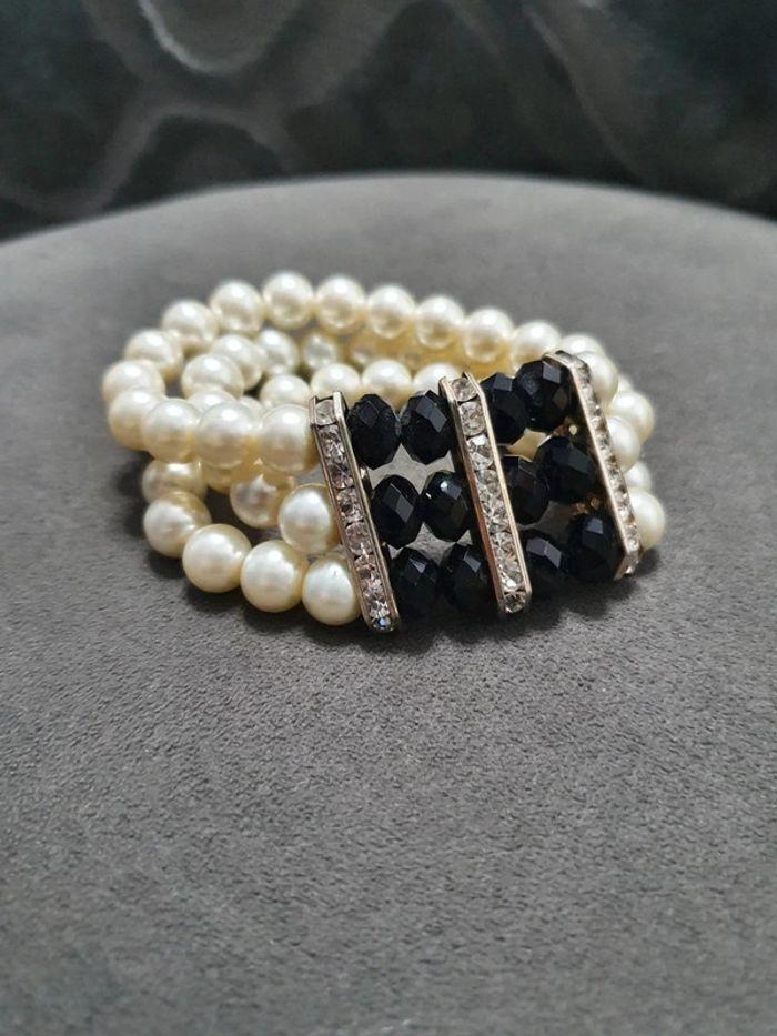 🌻 Bracelet perles noire blanche et strass - photo numéro 3