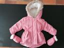 Manteau chaud rose capuche fourrure avec gants