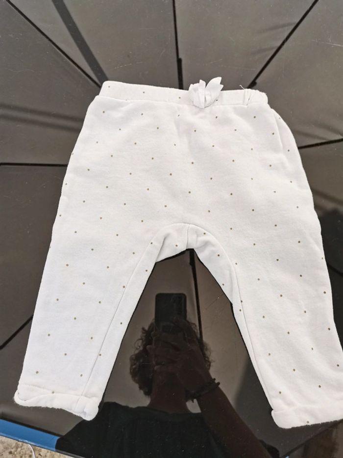 Pantalon coton moltonné blanc à pois 24 mois - photo numéro 1