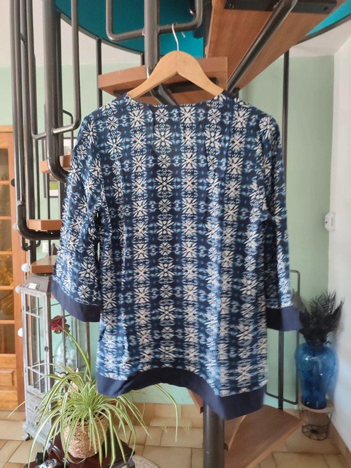 Blouse manche 3 quart large bleu fleurie 40 - photo numéro 4