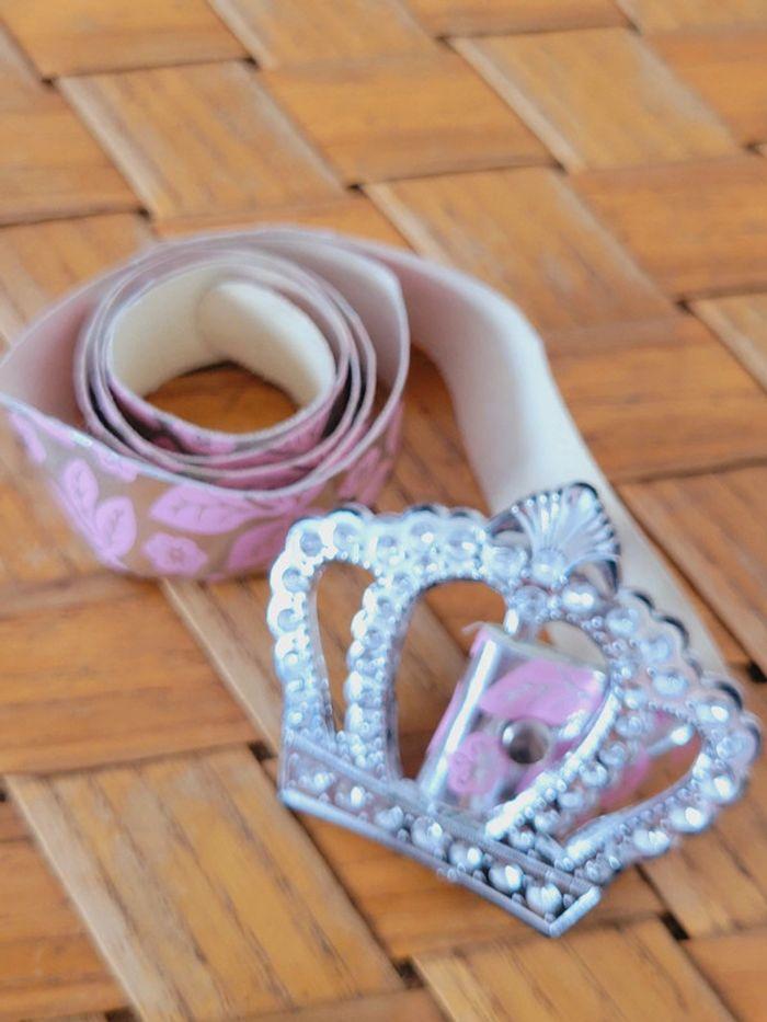 Ceinture vintage coquette 1980 rose argentée couronne diadème fleurs - photo numéro 4