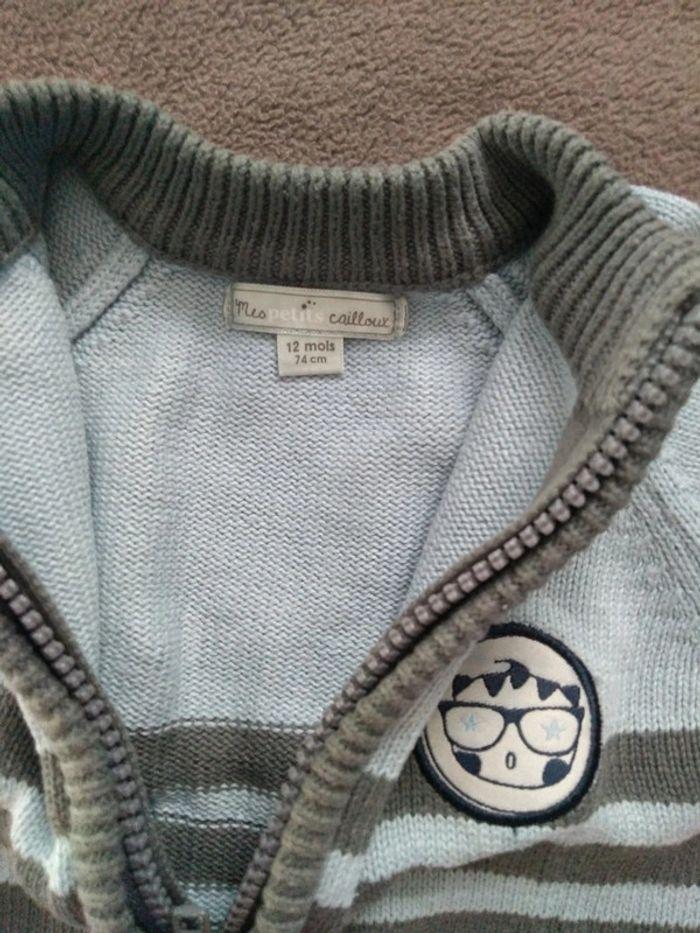 Gilet bleu ciel-gris T12M Mes Petits Cailloux - photo numéro 2