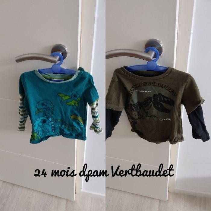 Lot 2 teeshirts manches longues dinosaures 24 mois Vertbaudet dpam - photo numéro 1