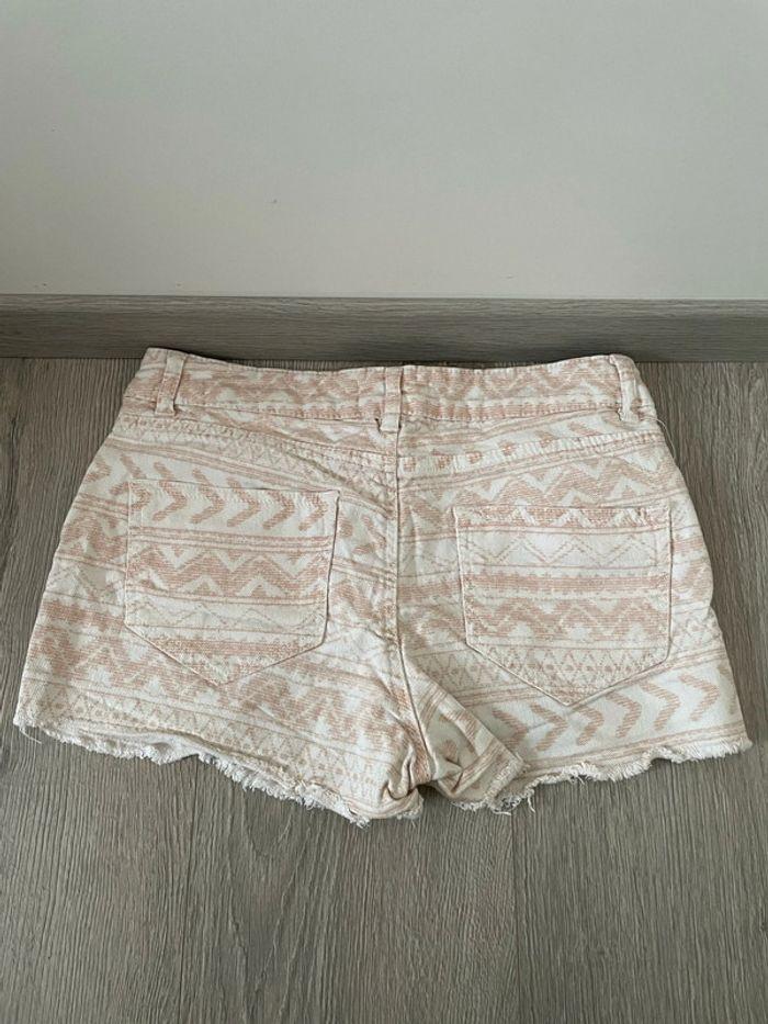 Short en jean taille haute bland à motifs rose clair bas frange Etam taille 36 - photo numéro 5