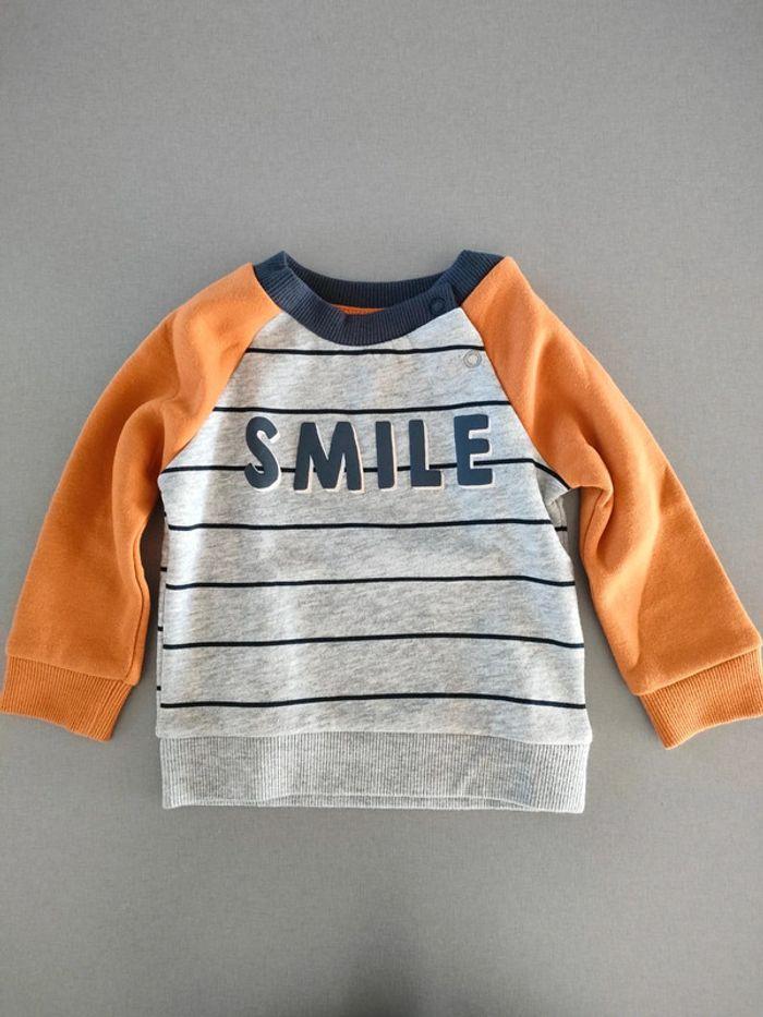 Pull Smile marinière gris orange 6-9 mois - photo numéro 1