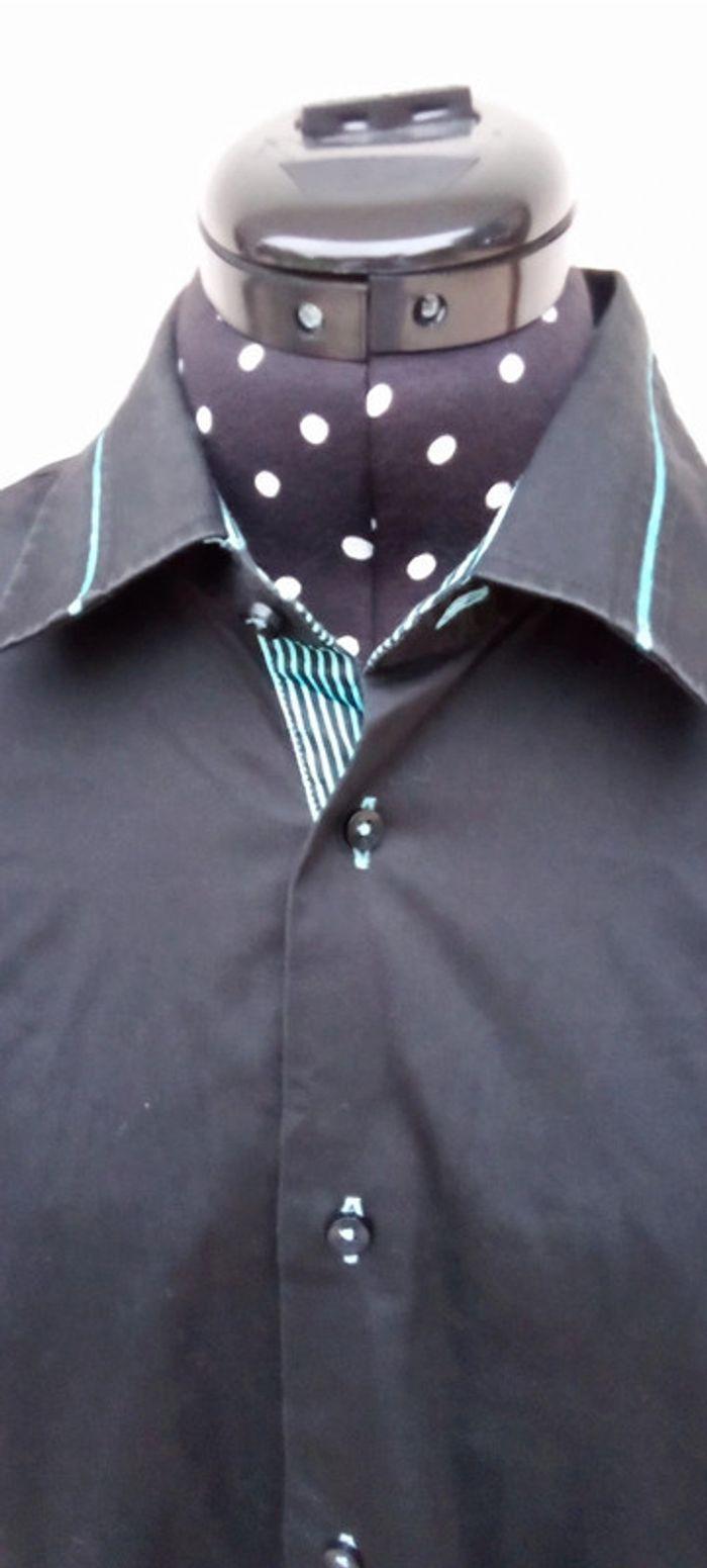 Chemise manches longues Slim Fit noire et turquoise Studio XL - photo numéro 7