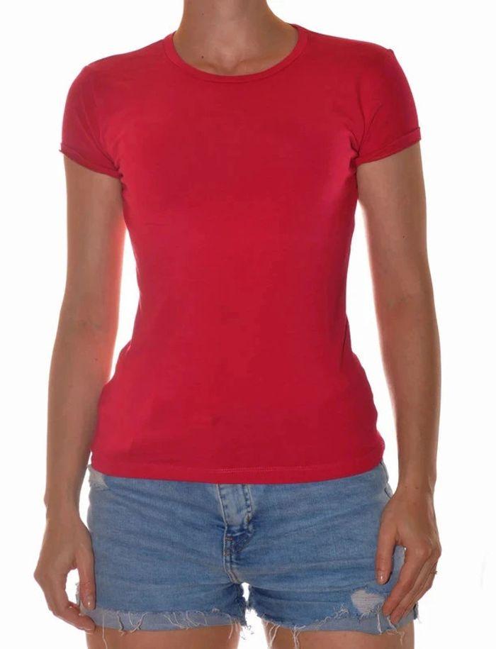 T-shirt rose uni taille M coupe basique ajusté col rond - photo numéro 1