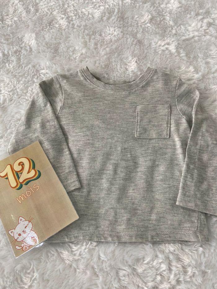 Pull Shirt manches longues gris Kiabi 12 mois neuf - photo numéro 1