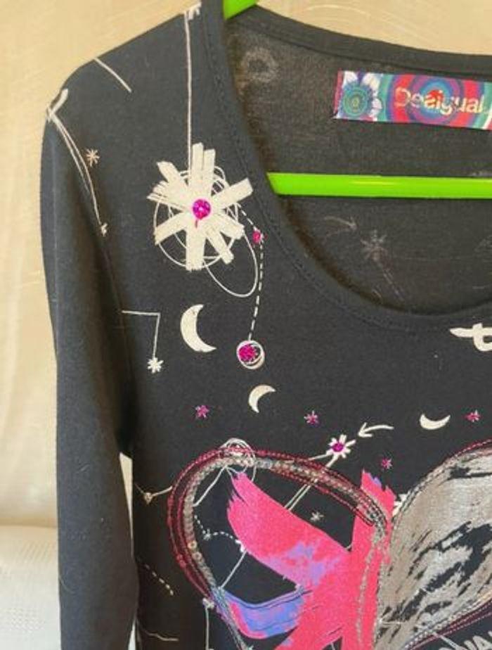 Magnifique robe desigual ML noir astronomie cœur gris rose TBE 11 12 ans - photo numéro 4