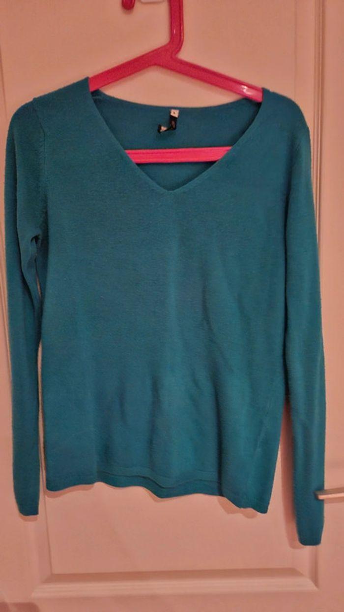 Pull en laine turquoise - photo numéro 1