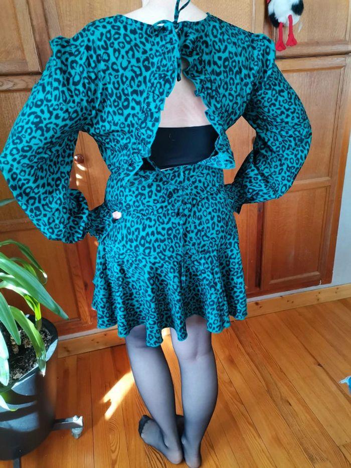 Robe dos nu leopard bleu / vert - photo numéro 2