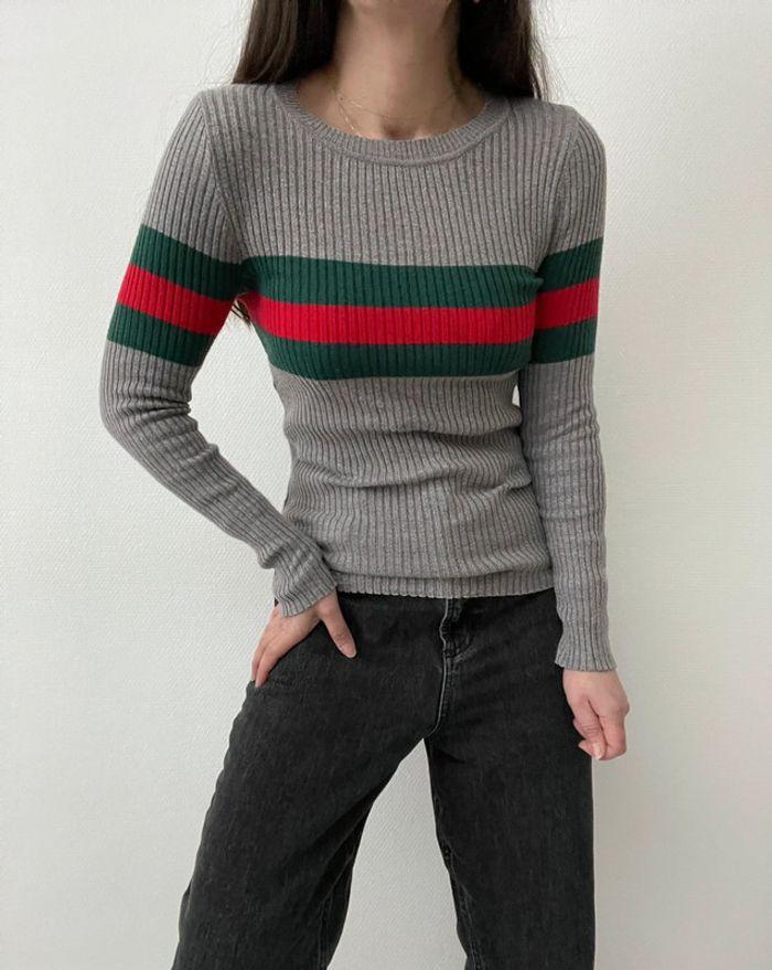 Pull chaussette gris à rayures - photo numéro 11