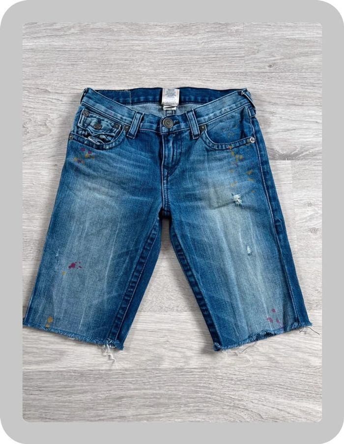 🩳 Short vintage brodé en jean True Religion Bleu Taille XS 🩳 - photo numéro 2