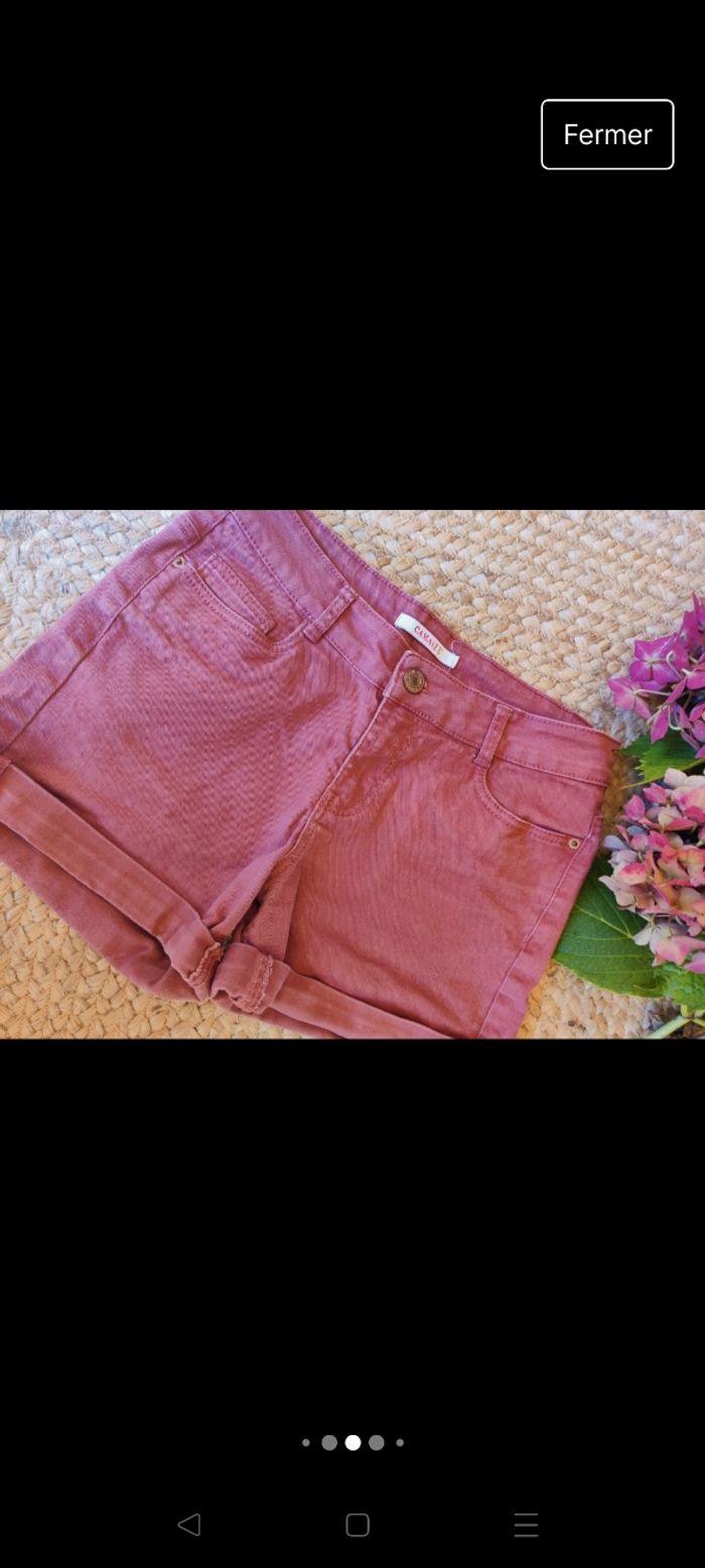 Short jean camaïeu couleur vieux rose foncé taille 34 - photo numéro 4