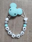 Attache tétine Mickey bleu gris blanc