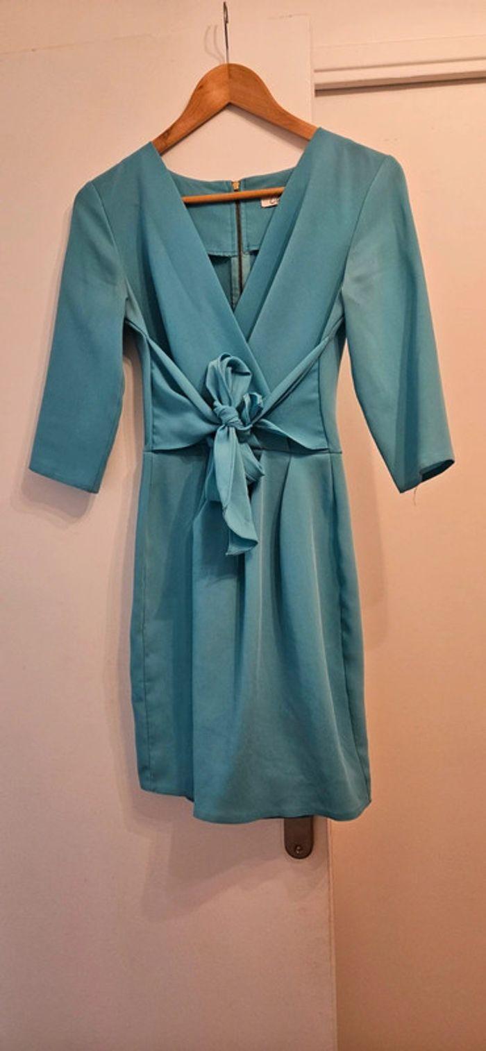 Robe chic manches 3/4, turquoise, taille 36 - photo numéro 1