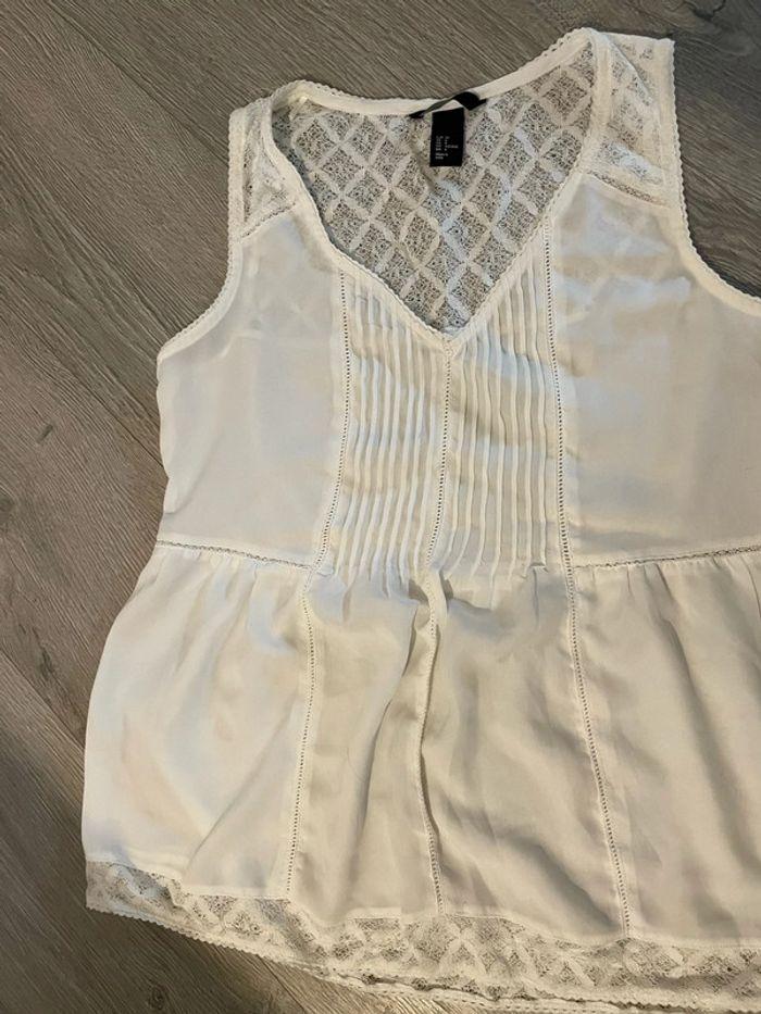 Blouse sans manche débardeur tunique blanc à dentelle col V H&M taille 36 - photo numéro 3